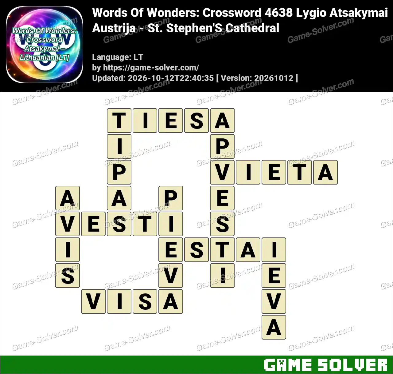 Words Of Wonders: Crossword 4638 Lygio Atsakymai – Austrija – St. Stephen’S Cathedral